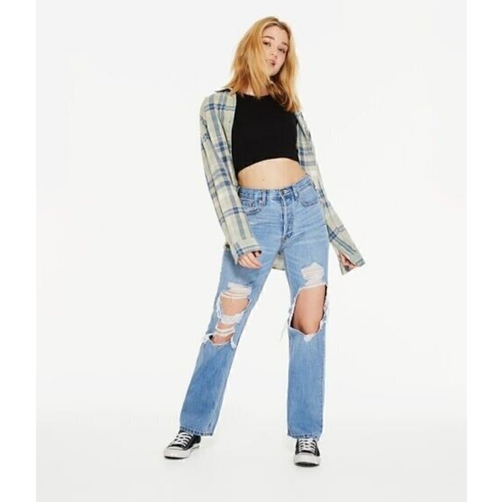 Aeropostale 90s Baggy blue super high rise wide leg deconstructed jeans Womens 4